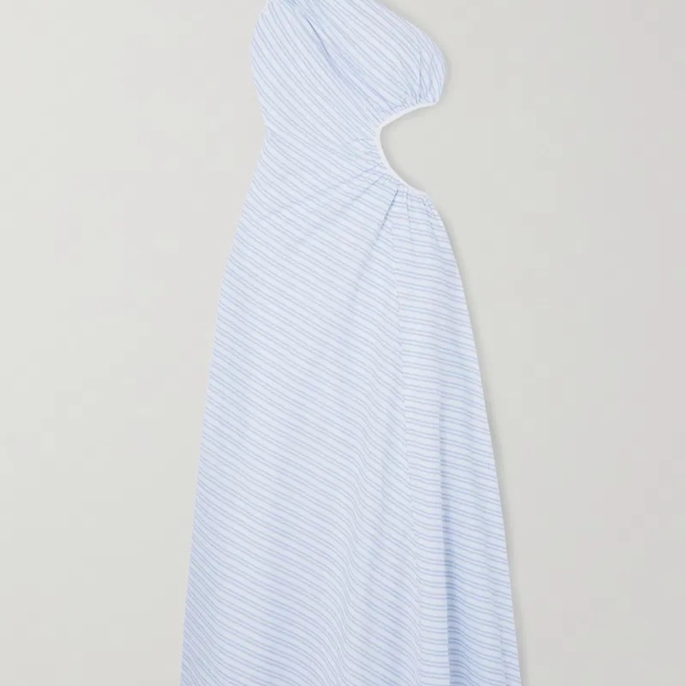 STAUD Blue and White Striped Dress